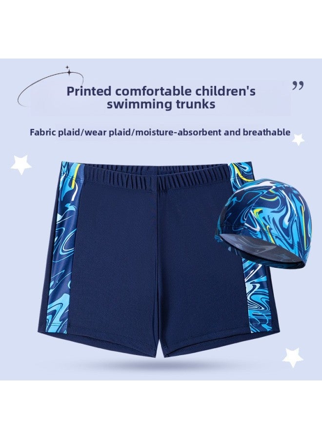 Loquat Boys' Swimsuit Suit Swimming Cap Medium And Big Children Camouflage Swimming Cap Two Pieces Suit Cartoon Swimming Trunks-Color:Yellow Plaid Camouflage Pants + Swimming Cap- - Image 4