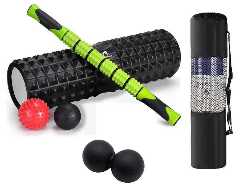 Bodylastics 6-in-1 18" large Size Foam Roller Kit Includes Massage Stick, 3 Massage Balls & Storage Bag for Pre & Post Workout Sessions, Physical Therapy, Deep Tissue Pain Relief, Myofascial Release - Image 1