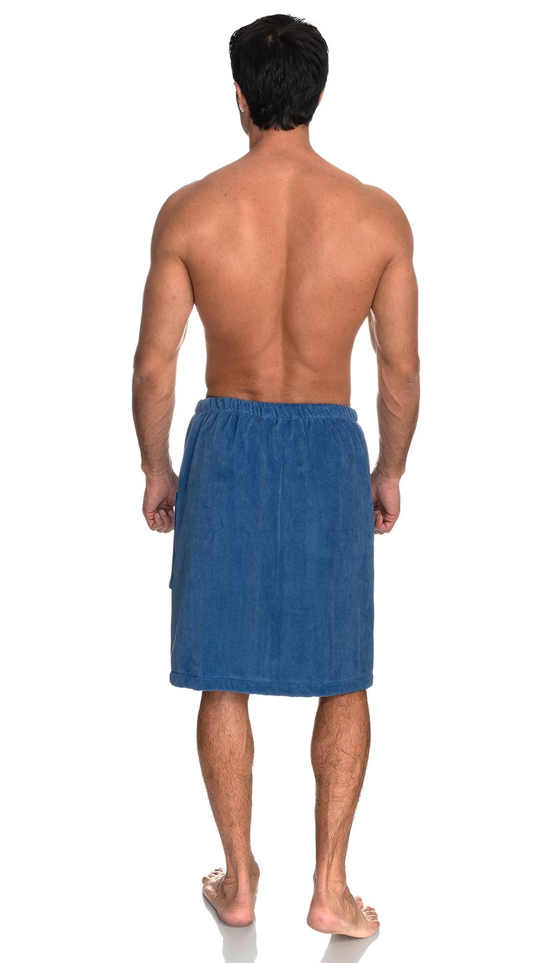 TowelSelections Mens Cotton Shower Wrap Adjustable Terry Velour Spa Bath Towel Wrap Sauna Gym Towels for Men Large-X-Large Dutch Blue - Image 2