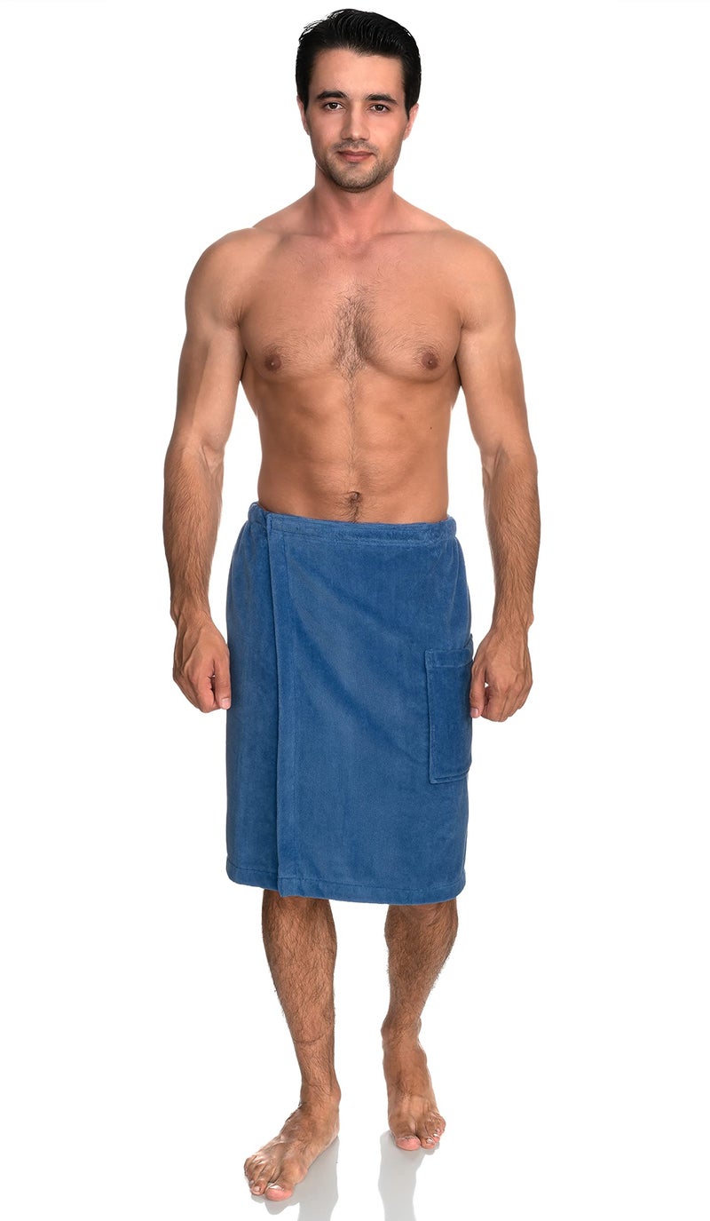 TowelSelections Mens Cotton Shower Wrap Adjustable Terry Velour Spa Bath Towel Wrap Sauna Gym Towels for Men Large-X-Large Dutch Blue - Image 1