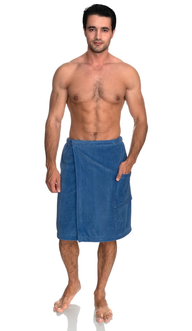 TowelSelections Mens Cotton Shower Wrap Adjustable Terry Velour Spa Bath Towel Wrap Sauna Gym Towels for Men Large-X-Large Dutch Blue - Image 3
