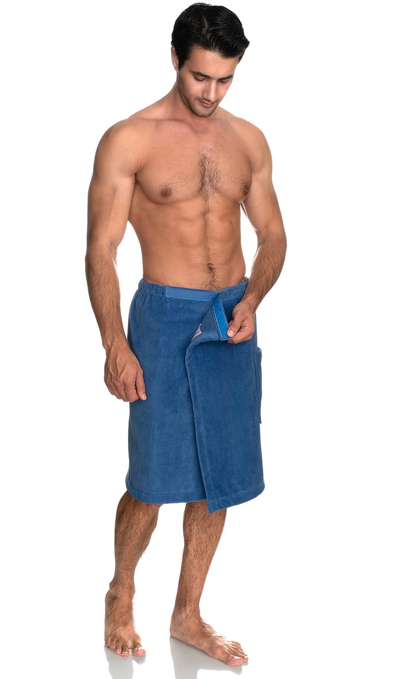 TowelSelections Mens Cotton Shower Wrap Adjustable Terry Velour Spa Bath Towel Wrap Sauna Gym Towels for Men Large-X-Large Dutch Blue - Image 4