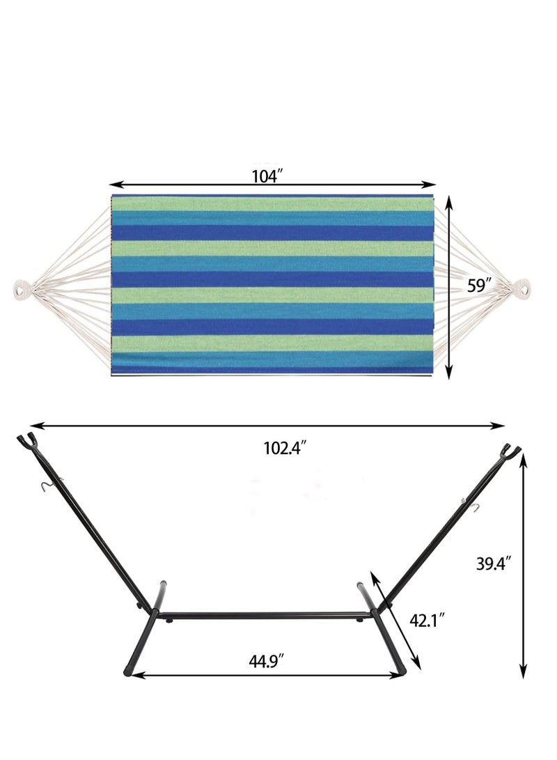 بينغ جنرال أرجوحة قطنية مزدوجة مع حامل فولاذي موفر للمساحة، مع حقيبة حمل محمولة، أرجوحة شبكية للأطفال، أزرق - Image 3