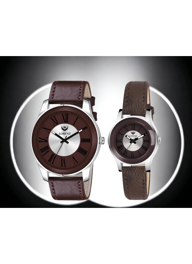 Lorenz LORENZ Leather Combo Of Two Tone Dial Analog Couple Watch For Men & Women Am-12A,Band Color-Brown  - Image 2