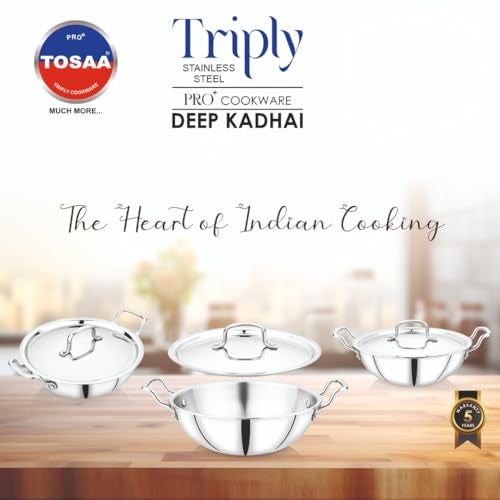 Tosaa Triply Stainless Steel 22 cm Kadai/Indian Wok|Even Heat Distribution| Consumes Less Oil|Easy to Clean|Gas Stove Compatible - 1600 ml - Image 5