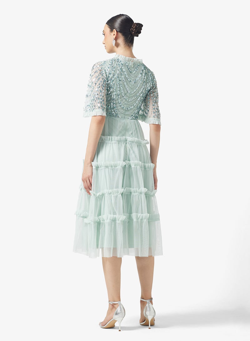 Amelia Rose Ruffle Detailed Embellished Midi Dress - Image 2