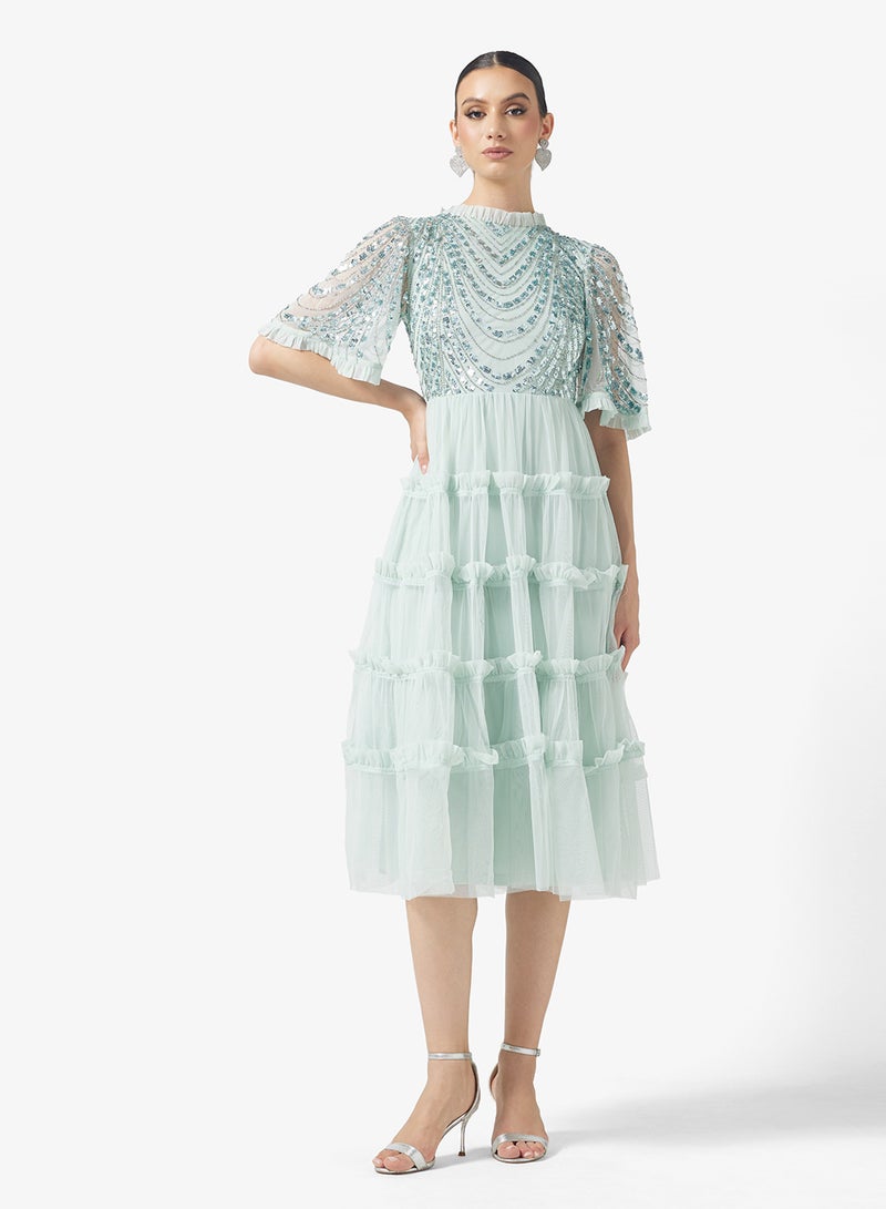 Amelia Rose Ruffle Detailed Embellished Midi Dress - Image 4