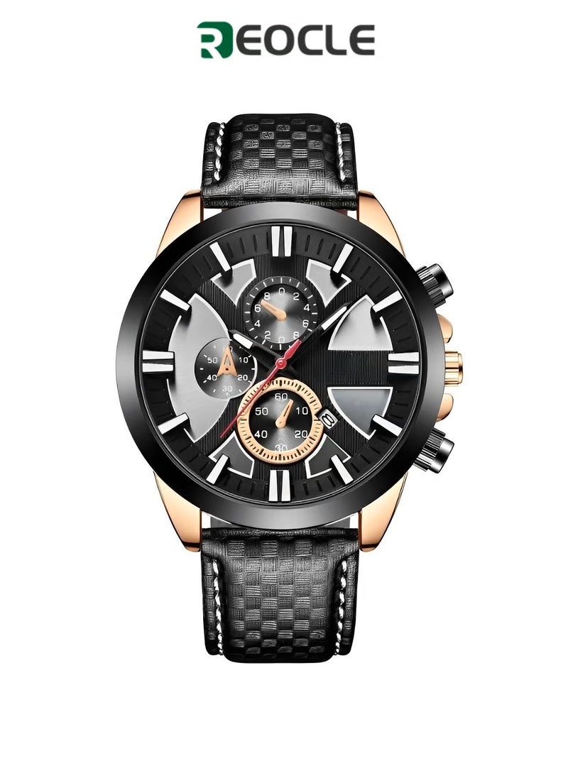 REOCLE Men's Classic Dress 6-Hand Quartz Watch Multi-Function Wristwatch with Calendar Movement & 3BAR Waterproof & Super Fiber Strap Chronograph Sport Watch - Image 1