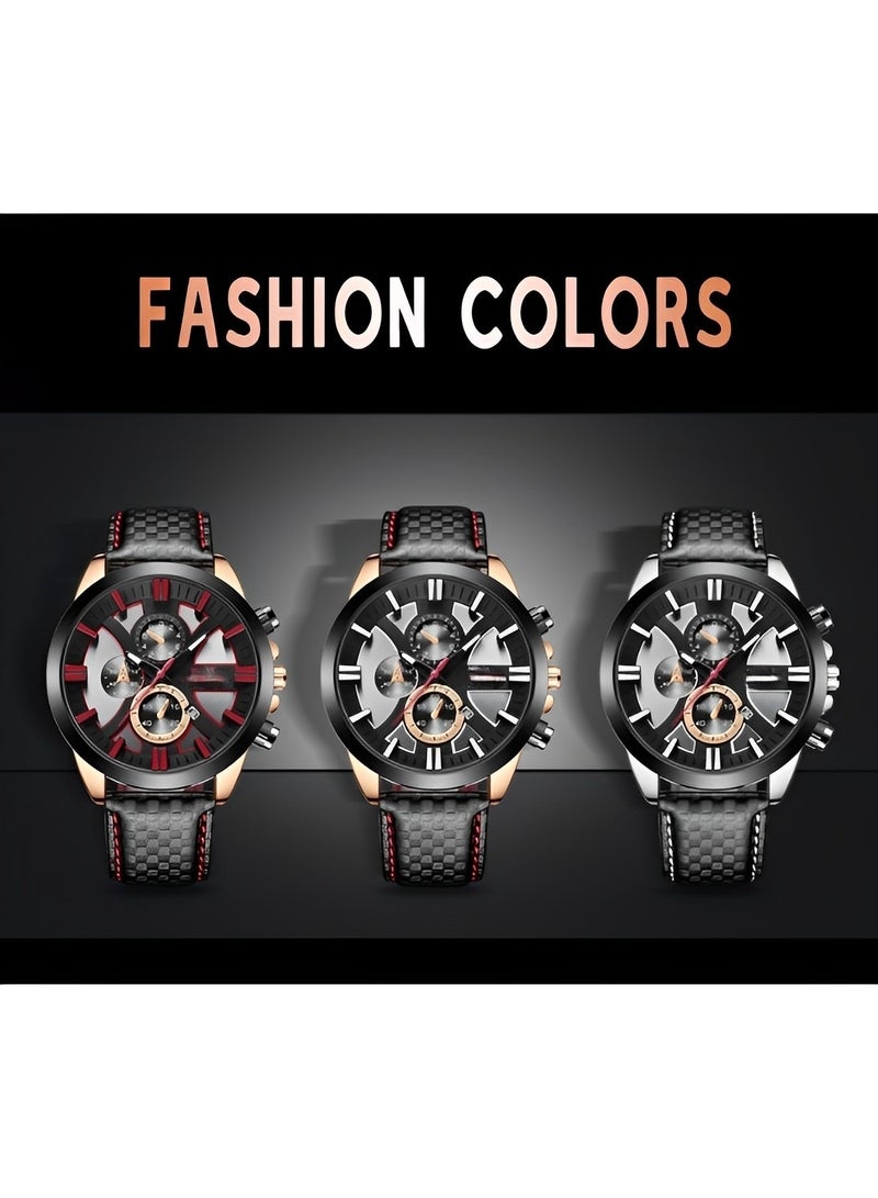 REOCLE Men's Classic Dress 6-Hand Quartz Watch Multi-Function Wristwatch with Calendar Movement & 3BAR Waterproof & Super Fiber Strap Chronograph Sport Watch - Image 2