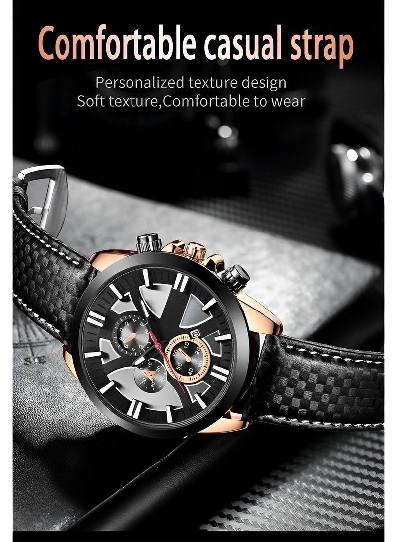 REOCLE Men's Classic Dress 6-Hand Quartz Watch Multi-Function Wristwatch with Calendar Movement & 3BAR Waterproof & Super Fiber Strap Chronograph Sport Watch - Image 4