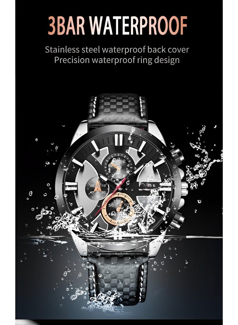 REOCLE Men's Classic Dress 6-Hand Quartz Watch Multi-Function Wristwatch with Calendar Movement & 3BAR Waterproof & Super Fiber Strap Chronograph Sport Watch - Image 5