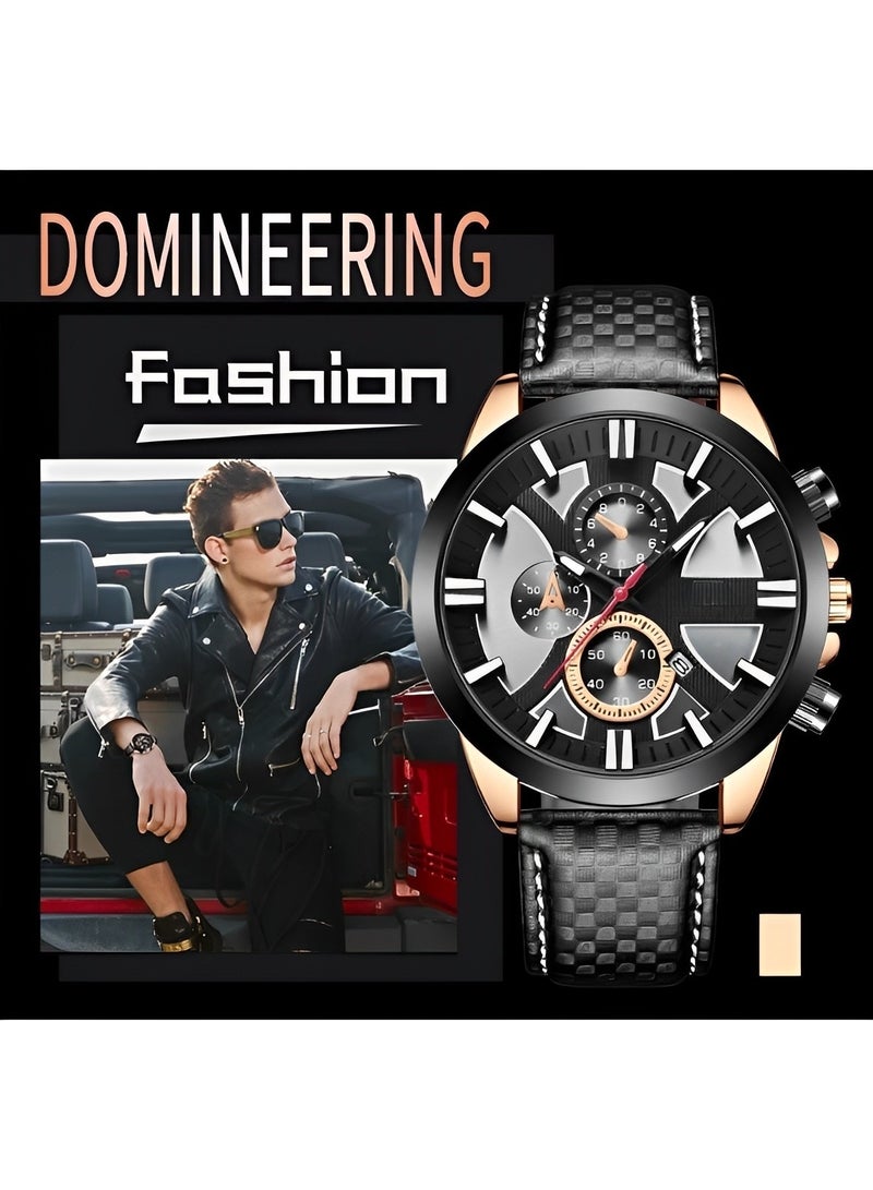 REOCLE Men's Classic Dress 6-Hand Quartz Watch Multi-Function Wristwatch with Calendar Movement & 3BAR Waterproof & Super Fiber Strap Chronograph Sport Watch - Image 3