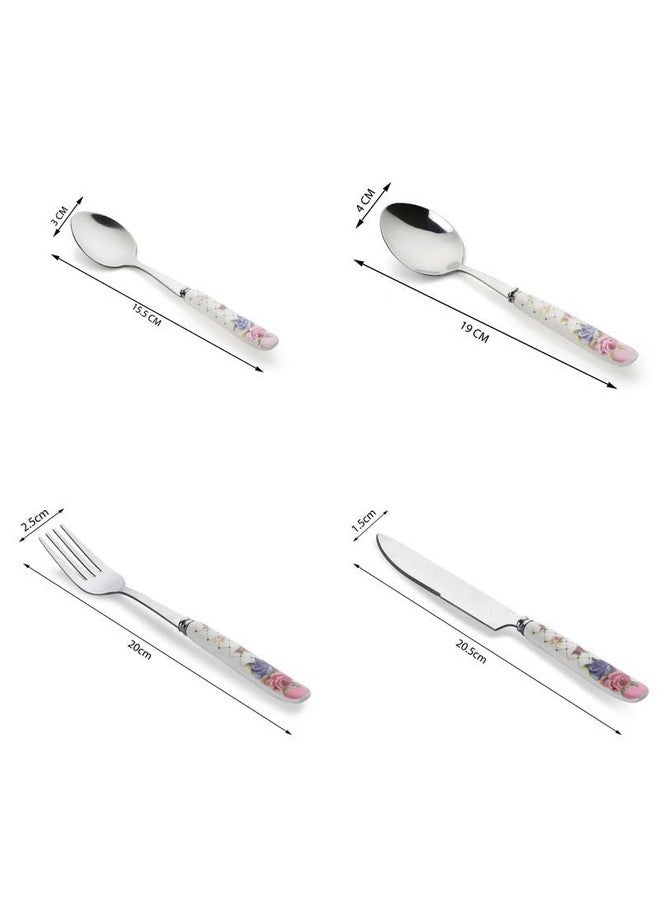 MGeezz Stainless Steel Spoons, Forks & Knives Set of 24 with Stand and Ceramic Handle (Floral Pink) - Image 5