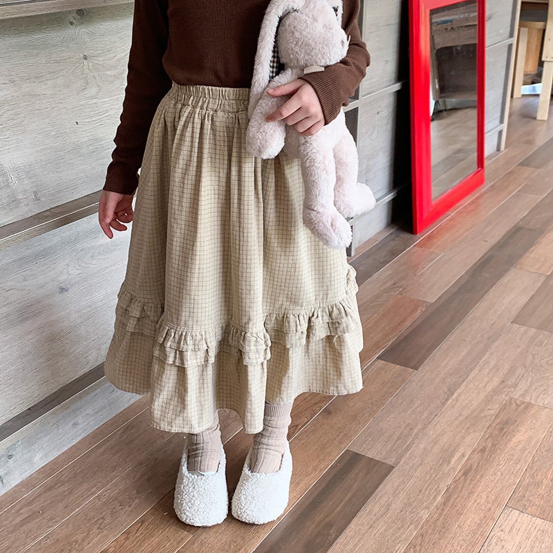 Girls Vintage Knit Floral Polka Dot Vest Autumn Skirt