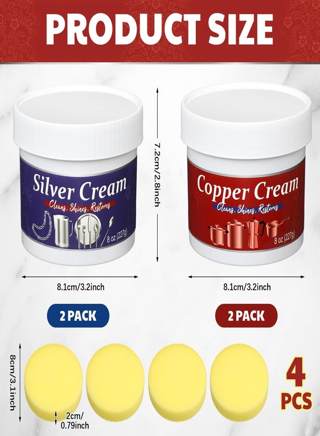 Heigble 4 Pack Silver and Copper Cream Cleaner and Polish Cream 8 Ounce Each Metal Polish for Silver Copper Brass Jewelry Chrome Sink Silverware Cleaner Brass Tarnish Remover - Image 2