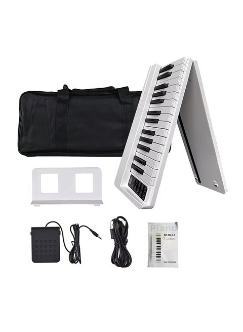 61-Key Foldable Piano with Bluetooth MIDI – Portable Electronic Keyboard for Beginners and Adults, White