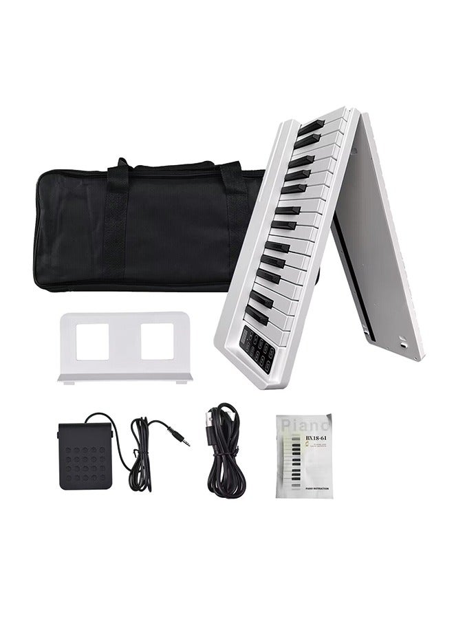 61-Key Foldable Piano with Bluetooth MIDI – Portable Electronic Keyboard for Beginners and Adults, White