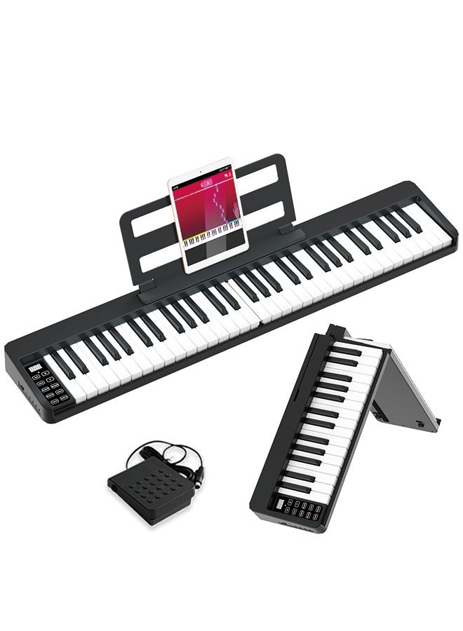 61-Key Foldable Piano with Bluetooth MIDI – Portable Electronic Keyboard for Beginners and Adults, White