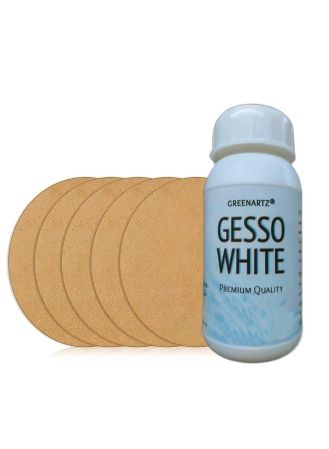 GREENARTZ® Gesso White Acrylic paint surface medium (Gesso White + 5pc MDF coasters, 250ml) - Image 1