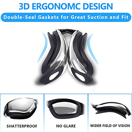 Keary Swim Goggles Pack of 2 Anti-Fog Swimming Goggles for Adults Women Men Youth Junior, No Leaking UV Protection Waterproof Mirrored Lens Triathlon Pool Goggles with 3 Size Nose Pieces & Earplugs - Image 4