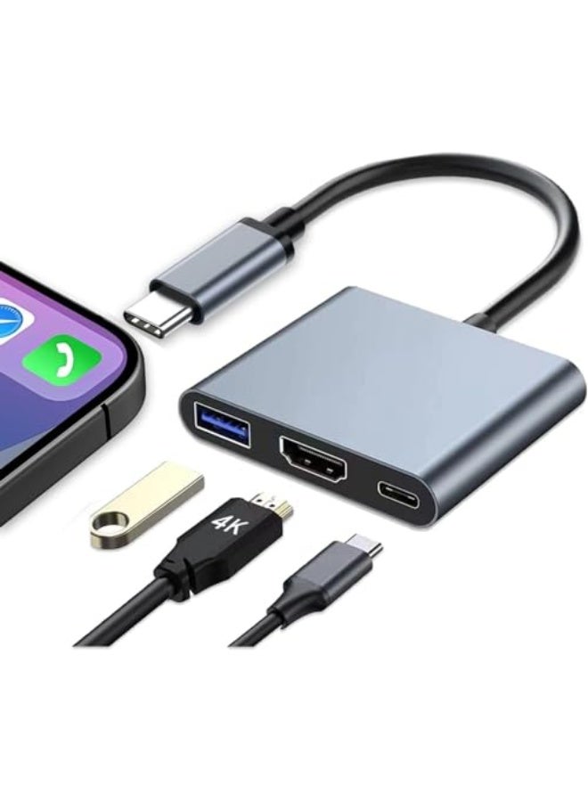 USB C to HDMI Adapter for iPhone, Type C to 4K HDMI Adapter with 100W PD  USB 3.0 Port Multiport Digital AV Converter for MacBook Pro/air, iPad Pro/air, iPhone 15, Tablets, Switch and USB-C Device - Image 1