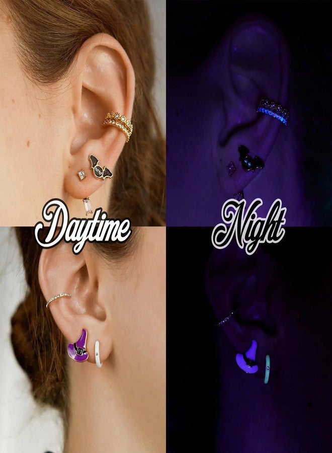 SLOONG 4-Paris Cute Halloween Stud Earrings for Women, Luminous Bat Witch Hat Pumpkin Earrings Set Hallowee Jewelry Accessories Hypoallergenic - Image 2
