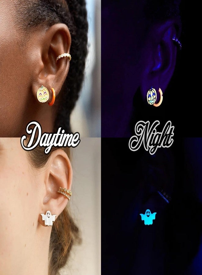 SLOONG 4-Paris Cute Halloween Stud Earrings for Women, Luminous Bat Witch Hat Pumpkin Earrings Set Hallowee Jewelry Accessories Hypoallergenic - Image 3