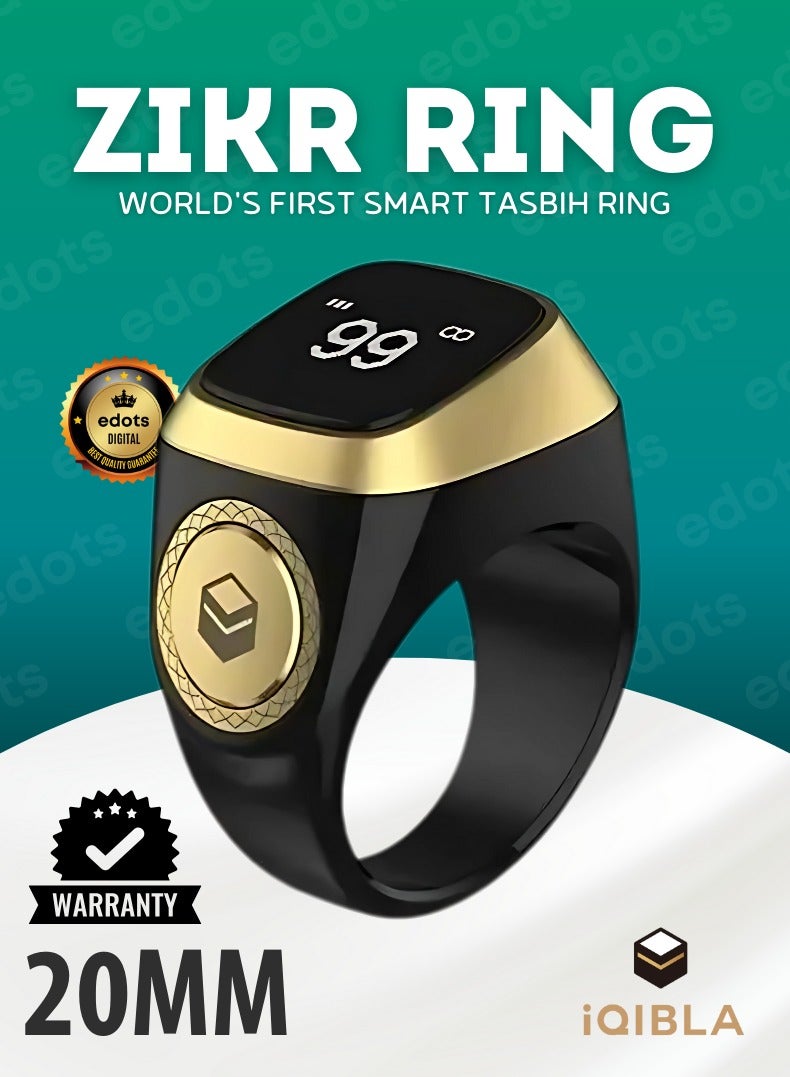 إيكيبلا خاتم ذكر ذكي / عداد صلاة 20 مللي متر ، عداد تسبيح وتذكير وقت صلاة المسلمين / تقنية مقاومة للماء يمكن ارتداؤها / أسود وذهبي - Image 1