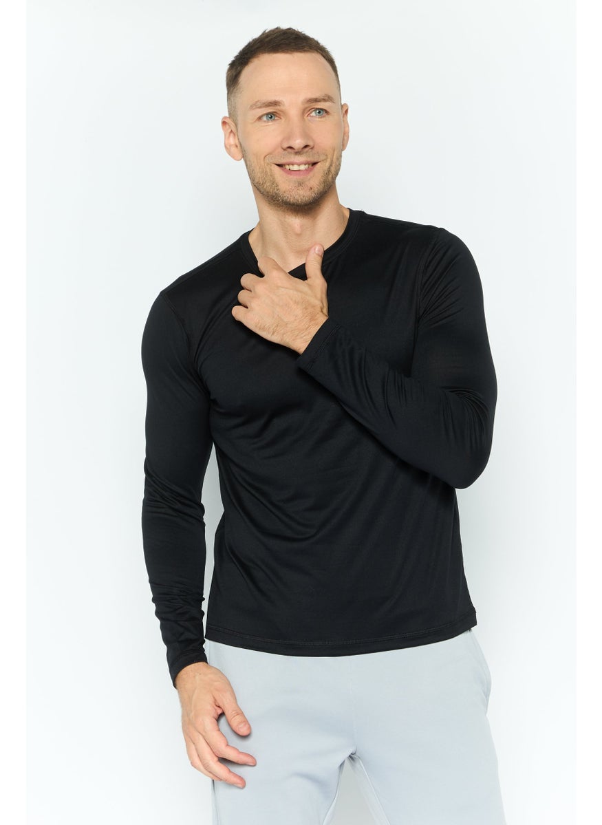 90 Degree By Reflex Men Sportswear Fit Long Sleeve Yoga Shirt, Black  - Image 1
