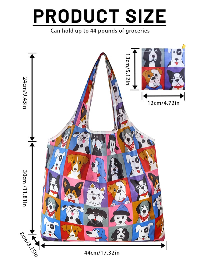 GAUENEEN 4 Pcs Reusable Grocery Bags, Foldable Shopping Bags Heavy Duty, Large Nano Bag Cute Tote Bag for Daily Shopping, Waterproof and Machine Washable (Animals) - Image 3