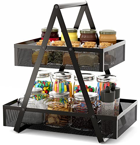 EKNITEY Tiered Snack Organizer Countertop Metal Kitchen Counter Organizer Small Coffee Station Organize for Home Picnic Office Black - Image 1