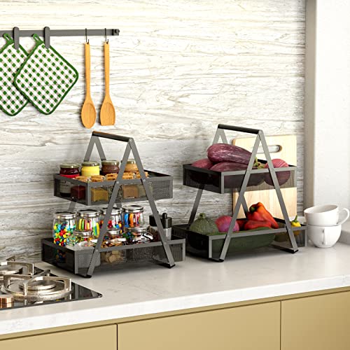EKNITEY Tiered Snack Organizer Countertop Metal Kitchen Counter Organizer Small Coffee Station Organize for Home Picnic Office Black - Image 3