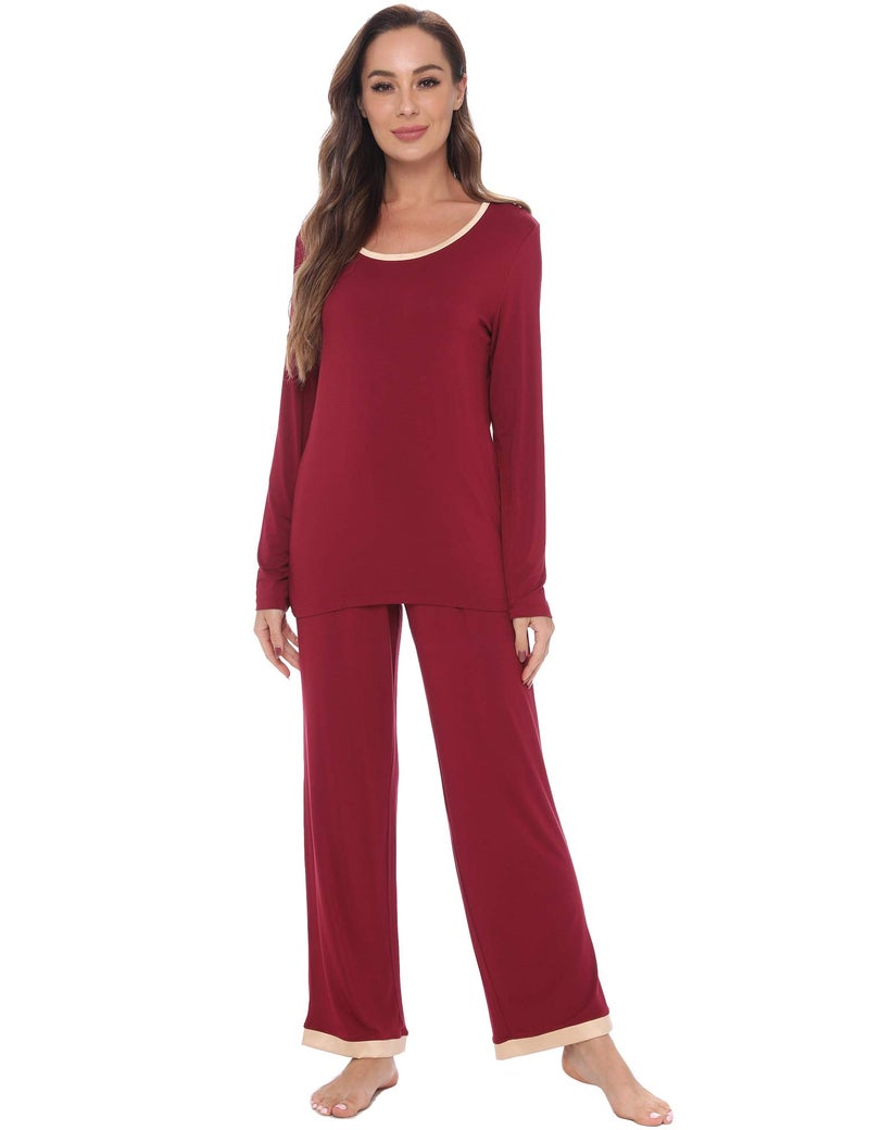 GYS Viscose from Bamboo Womens Pajama Sets Super Soft Long Sleeve Sleepwear Comfy Winter Pjs Sets S4X Wine Medium