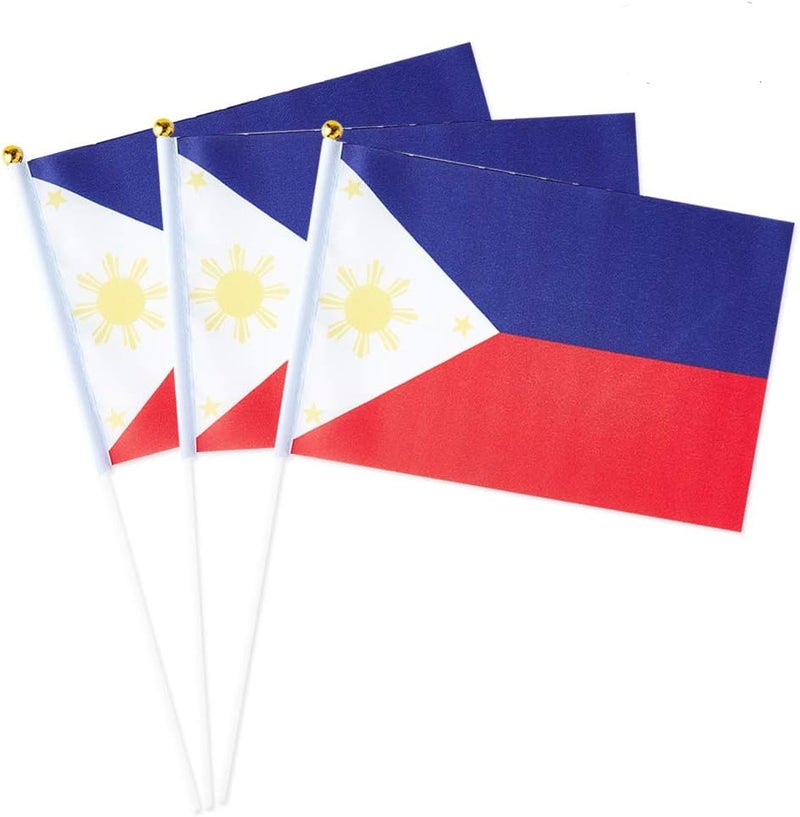 mflagperft Philippines Flag Filipino Flag, Small Mini Handheld Philippines Flags on Stick, Ideal for Party Parades Sports Events Patriotic Festival Decorations - Image 1