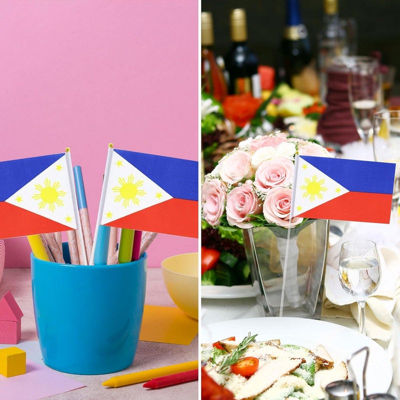 mflagperft Philippines Flag Filipino Flag, Small Mini Handheld Philippines Flags on Stick, Ideal for Party Parades Sports Events Patriotic Festival Decorations - Image 4