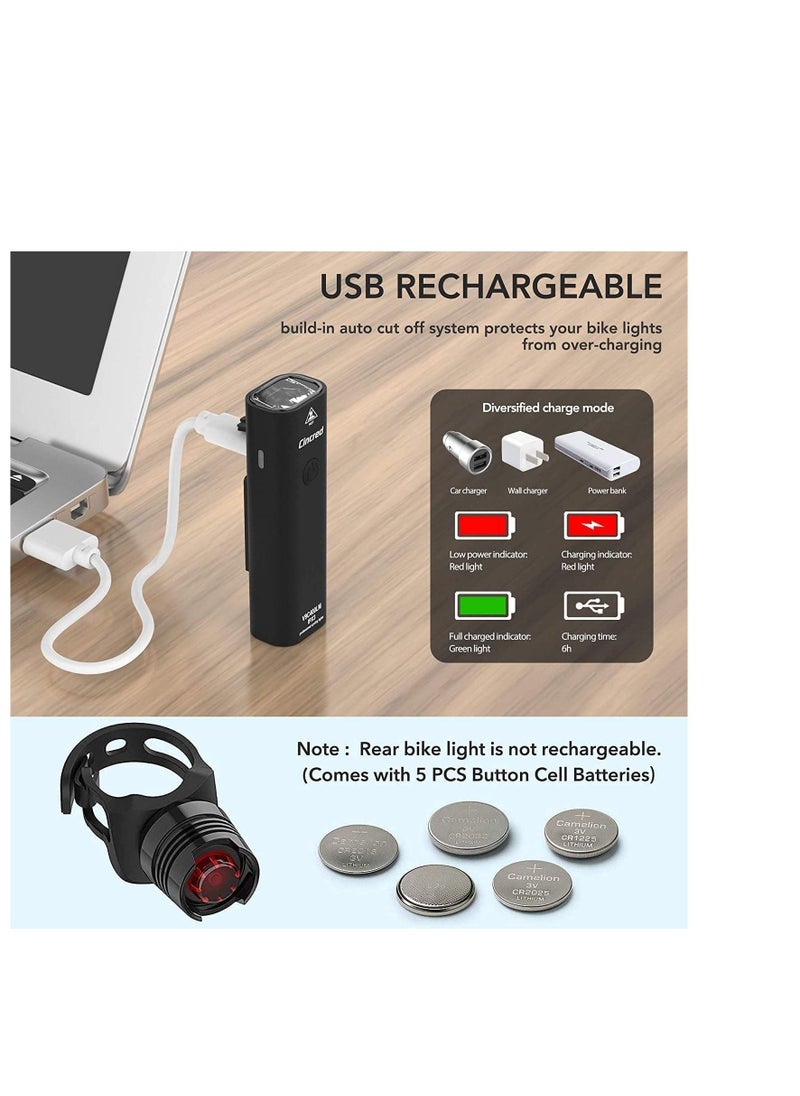 Y&D - 2021 Bike Light Set, USB Rechargeable Super Bright LED Waterproof Headlight Front Lights and Back Rear Lights, Easy Mount 4 Mode Cycle Fits All Bicycles - Image 1