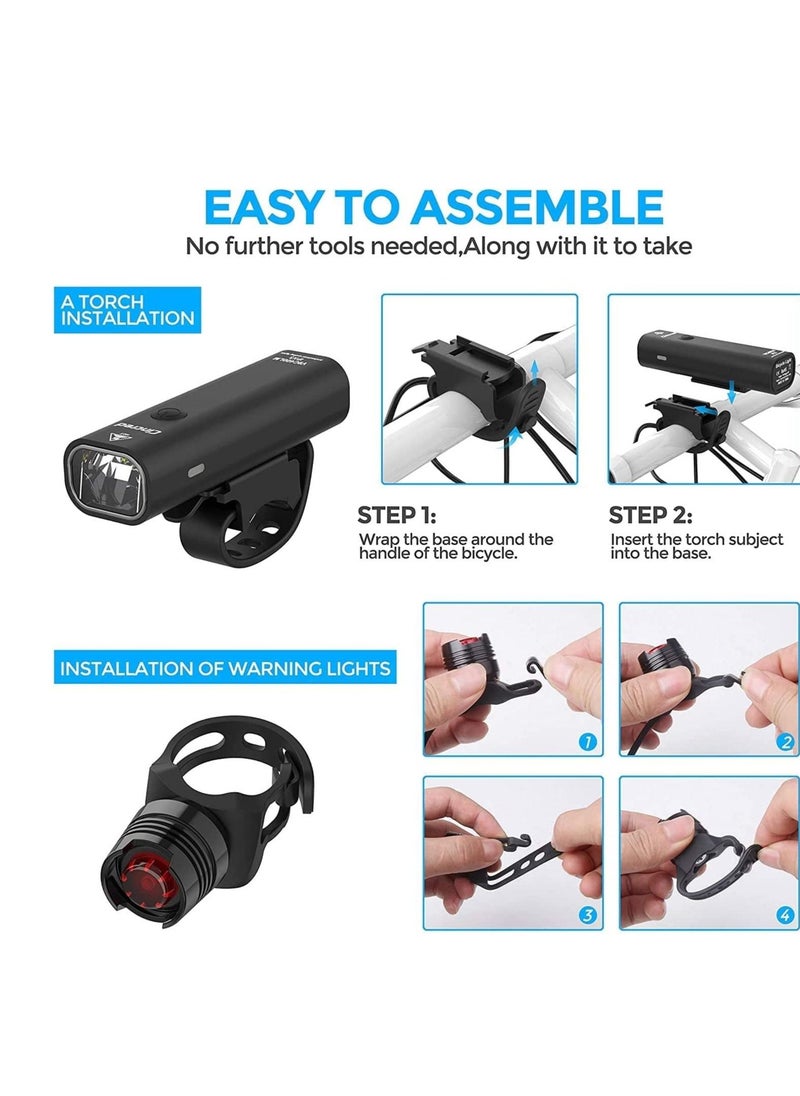Y&D - 2021 Bike Light Set, USB Rechargeable Super Bright LED Waterproof Headlight Front Lights and Back Rear Lights, Easy Mount 4 Mode Cycle Fits All Bicycles - Image 1