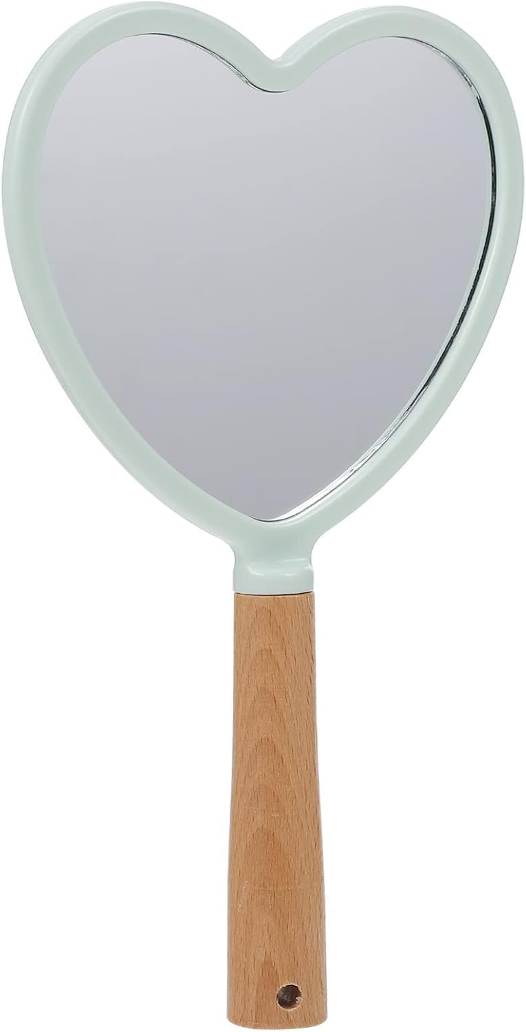 RoarCraft Hand Held Mirror for Makeup Small Wood Hand Mirror Portable Travel Vanity Mirror for MenWomen 55W x 92L inch Green Heart - Image 5