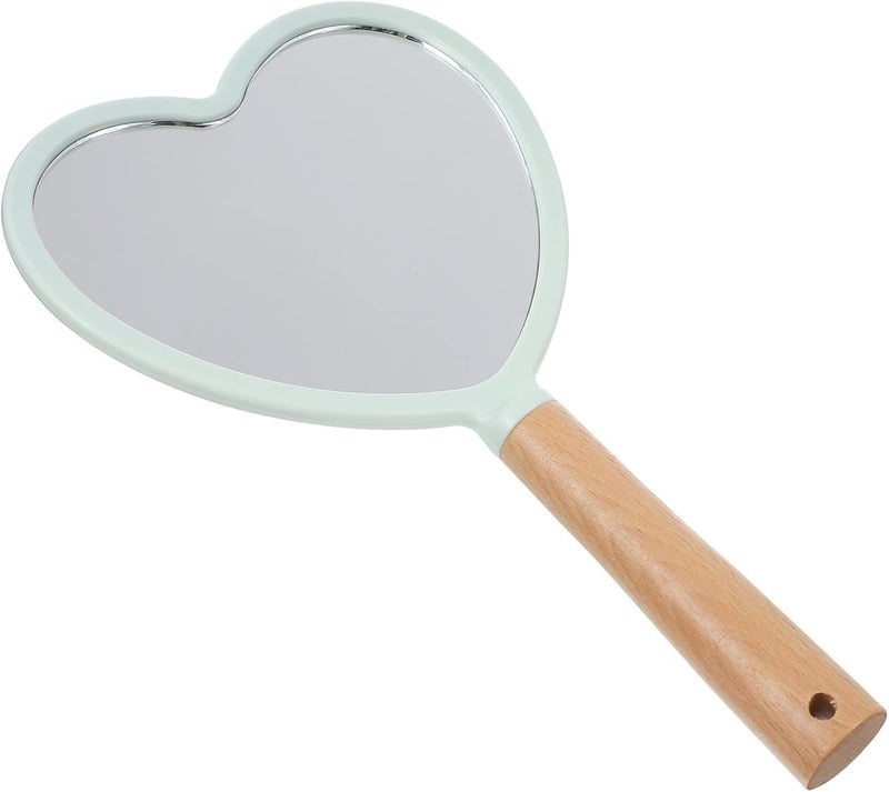 RoarCraft Hand Held Mirror for Makeup Small Wood Hand Mirror Portable Travel Vanity Mirror for MenWomen 55W x 92L inch Green Heart - Image 1