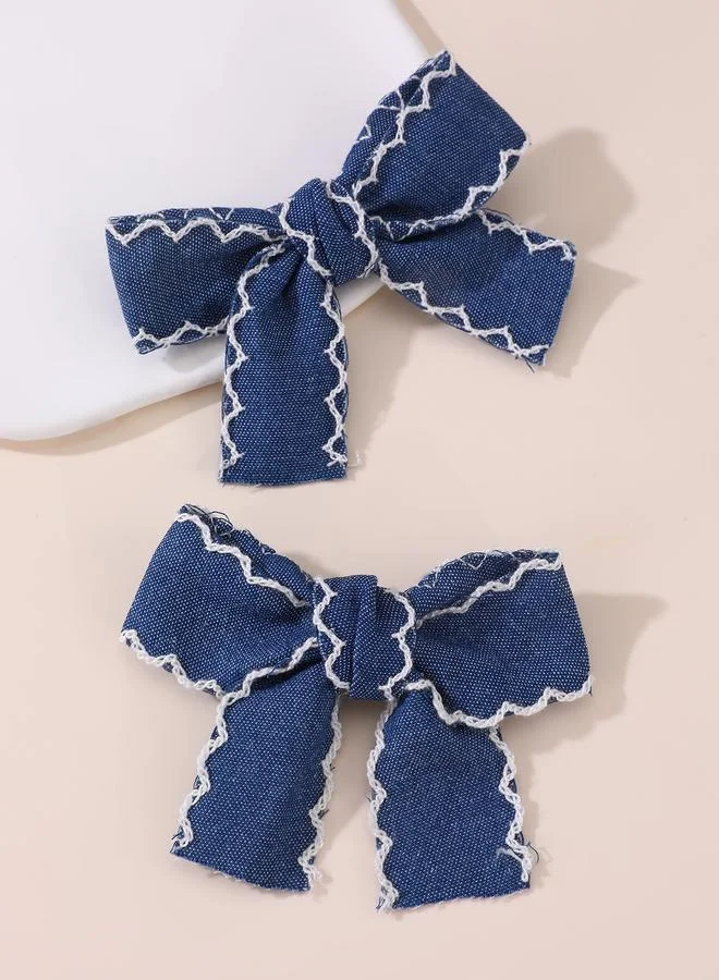 Take Two Pack of 2 - Girls Denim Embroidered Hair Clips