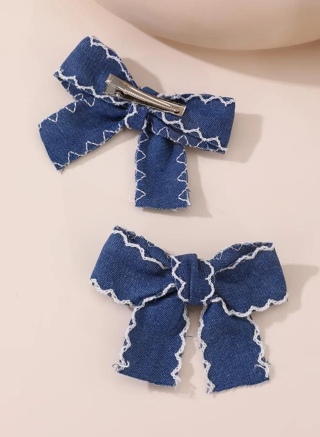 Take Two Pack of 2 - Girls Denim Embroidered Hair Clips
