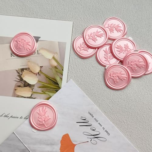 Pilloze 50Pcs Pink Self-Adhesive Wax Seal Stickers - Olive Branch Envelope Seal Stickers Perfect for Wedding Invitation, Envelopes, Wedding Invitation Accessories, Christmas Cards, Gift Wrapping - Image 5