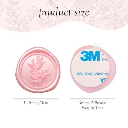 Pilloze 50Pcs Pink Self-Adhesive Wax Seal Stickers - Olive Branch Envelope Seal Stickers Perfect for Wedding Invitation, Envelopes, Wedding Invitation Accessories, Christmas Cards, Gift Wrapping - Image 2