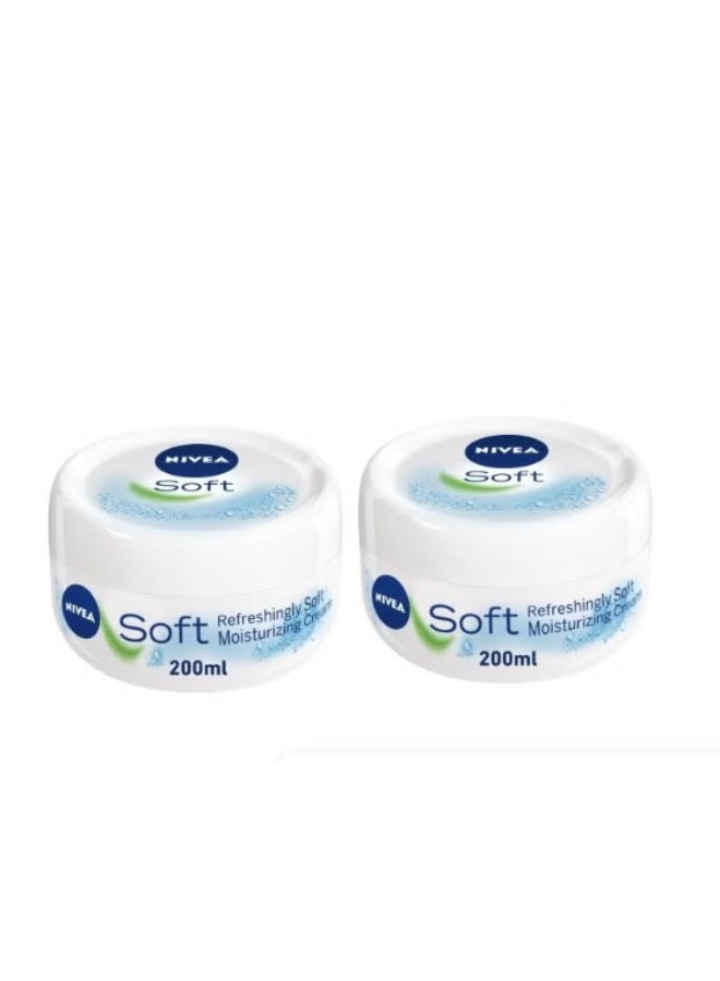 Nivea Soft Moisturizing Cream Pack of 2 (2x200ml) – Lightweight Hydration for Face, Body & Hands - Image 1