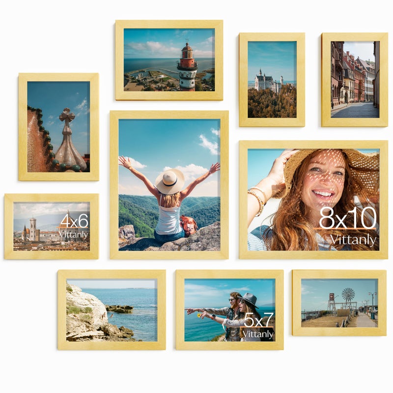 Vittanly Picture Frames Set of 10 Picture Frames Collage Wall Decor with Two 8x10 Four 5x7 and Four 4x6 Photo Frames Gallery Wall Frame Set for Wall or Tabletop Display Gold - Image 2