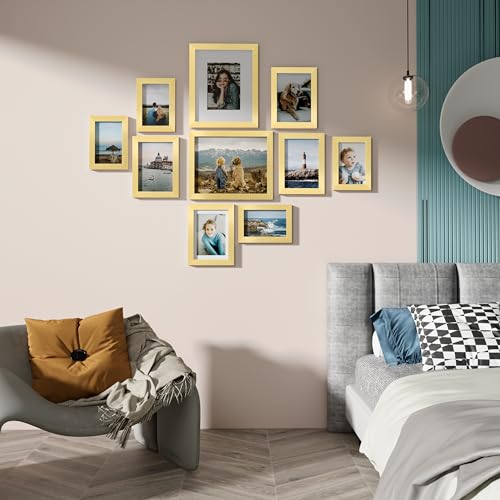 Vittanly Picture Frames Set of 10 Picture Frames Collage Wall Decor with Two 8x10 Four 5x7 and Four 4x6 Photo Frames Gallery Wall Frame Set for Wall or Tabletop Display Gold - Image 3