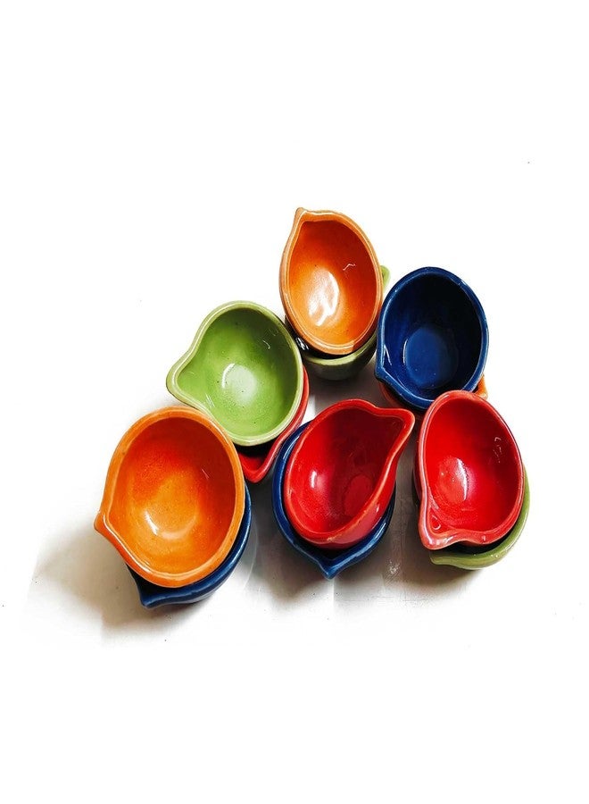 The Pot Dealer Ceramic Diya/Deepak Oil Lamp for Home Colourful Handmade Diyas for Diwali Hand Painted Decorative Clay Mitti Diya Deepak Lanterns for Diwali Decoration (Pack of 24) - Image 2
