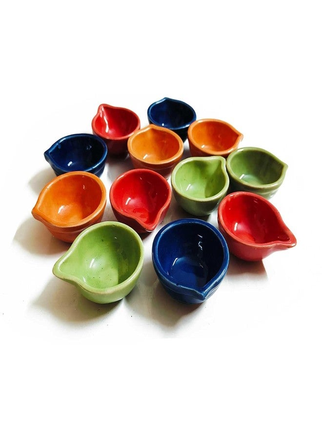 The Pot Dealer Ceramic Diya/Deepak Oil Lamp for Home Colourful Handmade Diyas for Diwali Hand Painted Decorative Clay Mitti Diya Deepak Lanterns for Diwali Decoration (Pack of 24) - Image 1