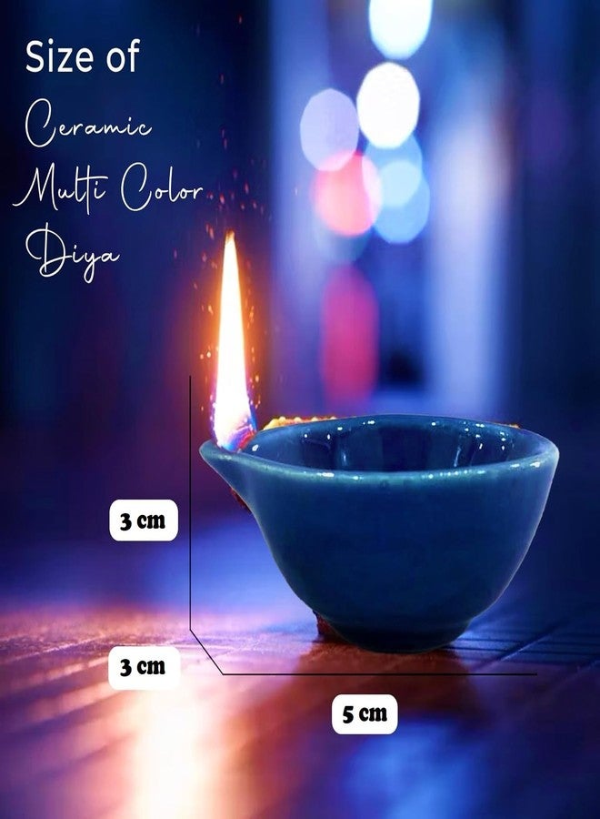 The Pot Dealer Ceramic Diya/Deepak Oil Lamp for Home Colourful Handmade Diyas for Diwali Hand Painted Decorative Clay Mitti Diya Deepak Lanterns for Diwali Decoration (Pack of 24) - Image 3
