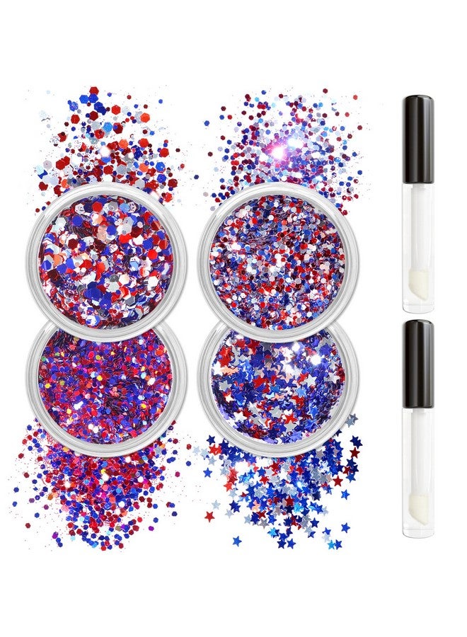 Allstarry Chunky Body Glitter 4 Colors Cosmetic Patriotic Face Glitter Independence Day Hair Sequins Sparkle Veterans Day Eye Flakes 4Th Of July Accessories For Olympics Party Women Face Paint Makeup - Image 1